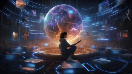 Obraz premium Metaverse Business Dynamics: Avatars Engaging in Virtual Commerce - Illuminating the Digital Economy Frontier