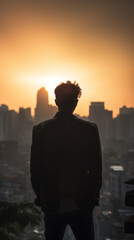 Fototapeta premium A man standing in front of a breathtaking city skyline