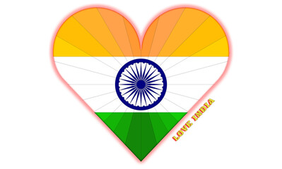 the flag and India in the heart, with the phrase "love India", representing the love for this nation.