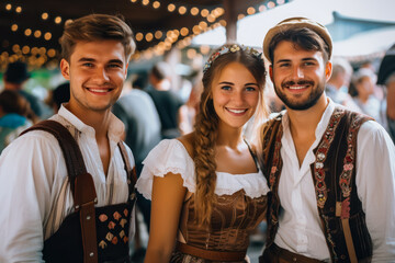 Naklejka premium Oktoberfest, 3 people smiling