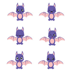 Fototapeta premium Set of bat in kawaii style.