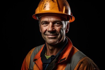 Portrait of handsome engineer. Builder in hard hat, foreman or repairman in the helmet. hardhat. Portrait mechanical worker
