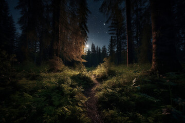 Obraz premium Beautiful night in the forest generative AI