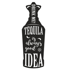 Fototapeta na wymiar Tequila bottle silhouette monochrome sticker
