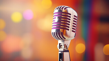 A microphone on a stand in a close-up view - obrazy, fototapety, plakaty