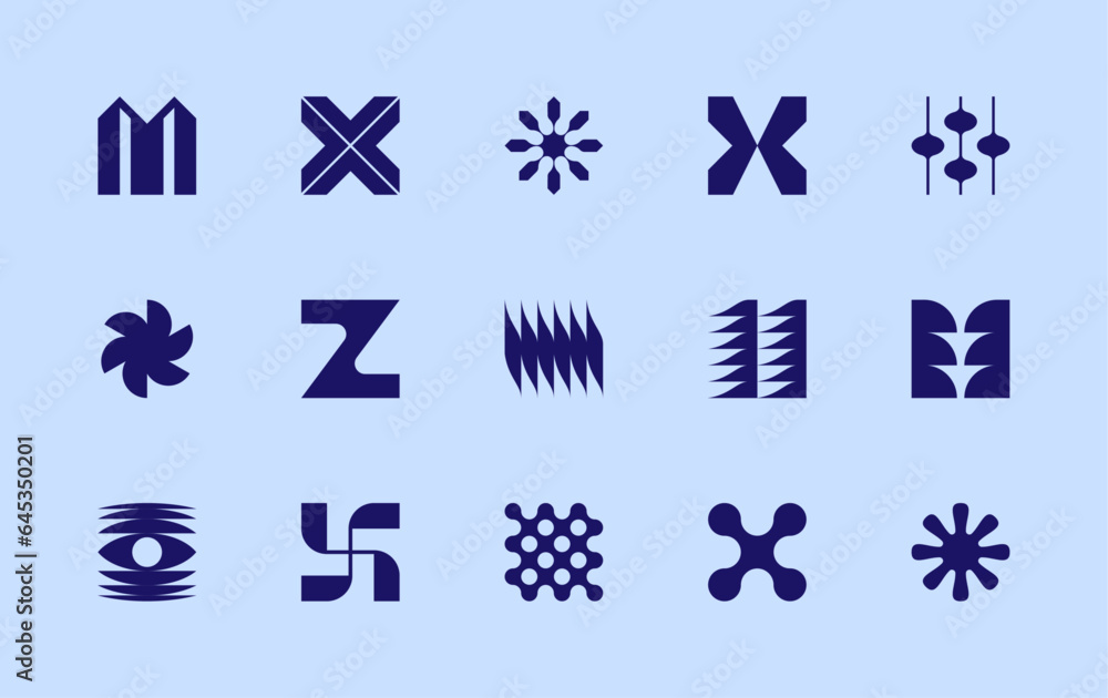 Sticker vector set of different geometric shapes and symbols. brutalist design icons and signs. modernist lo