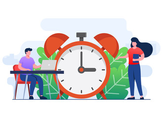 people successfully complete work tasks before deadline flat illustration concept, Schedule time management, effective time planning, suitable for landing pages, social media, mobile apps, website