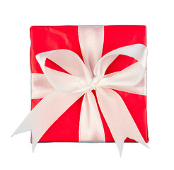 red gift box with white bow isolated