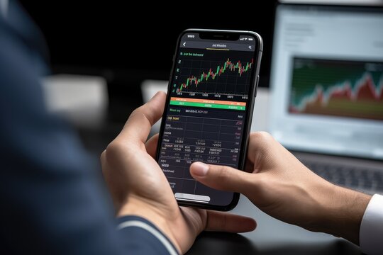 Closeup of a man is looking at the stock market situation with his mobile phone