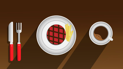 steak and a cup of coffee