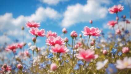 flowers in the field with beautiful sky