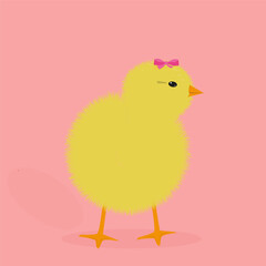 Cute chick  with bow. Vector illustrarion