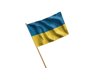 Ukrainian flag, attached to a flagpole, waving in the wind. PNG, isolated on transparent background