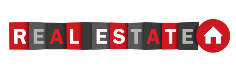 REAL ESTATE red and gray vector web button