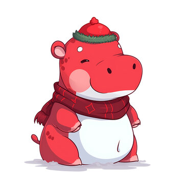Cute Hippopotamus Christmas Clipart Illustration