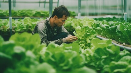 **Agriculture, Asian business, ecological cropping examination.Agricultural environmental entrepreneu.lettuce harvest.Green Garden Greenhouse, Agriculture, Asian business