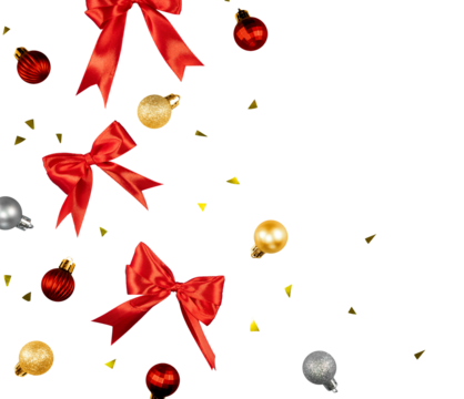 Christmas flat lay with confetti decoration and ribbon decoration