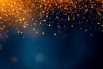 abstract background with Dark blue and gold particle. Christmas Golden light shine particles bokeh on navy blue background. Gold foil texture. Holiday concept. - 645354445