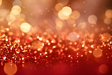 abstract background with Dark red and gold particle. Christmas Golden light shine particles bokeh on navy blue background. Gold foil texture. Holiday concept.