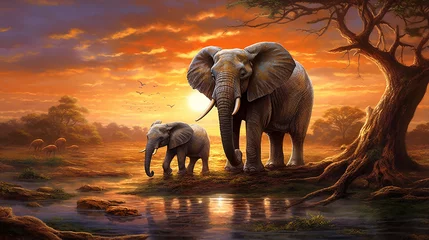 Foto op Canvas pai e filhote elefantes  © Alexandre