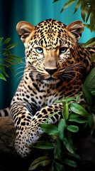 Naklejka premium leopardo em habitat natural 