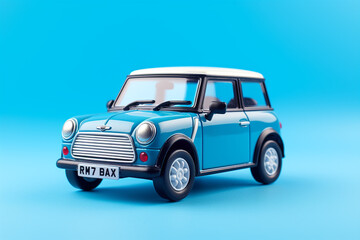 Blue toy car on a blue background