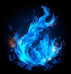 A mesmerizing blue fire burning against a dark backdrop