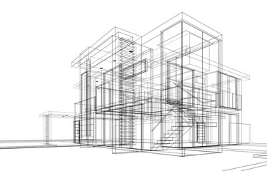 Modern house building 3d rendering