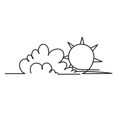 Vector continuous one line clouds with sun illustration