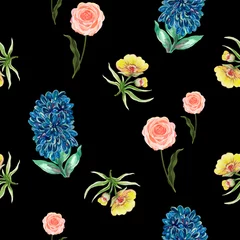 Gordijnen Vintage Bloemen Beautiful blossom blooming flowers floral petal bud season seamless pattern design isolated for fashion, fabric, paper  © HoyaBouquet