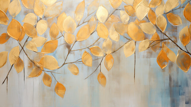 folhas douradas arte luxo abstrato 