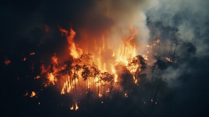 Fototapeta na wymiar A blazing fire engulfing a dense forest