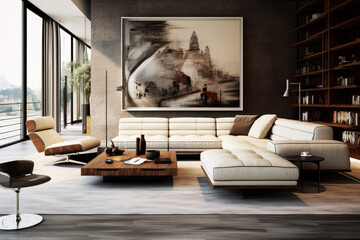 Living room in a modern house. Generative AI