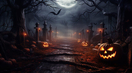 Halloween, noite de lua de terror - obrazy, fototapety, plakaty