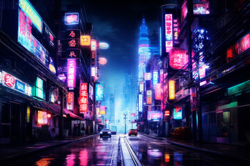 Fototapeta na wymiar City in neon color. Generative AI