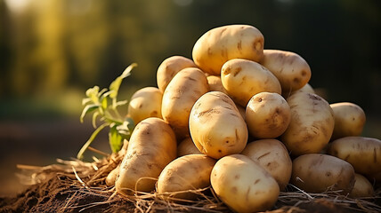 stack of potatoes fresh organic harvest in the field in farm