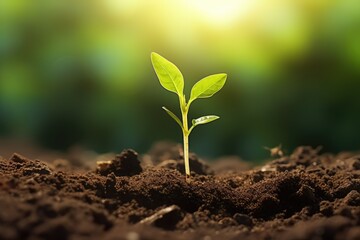 small plant growing on land with sunshine agriculture