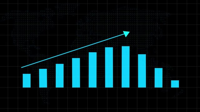 Glowing success growth graph animation on black background.