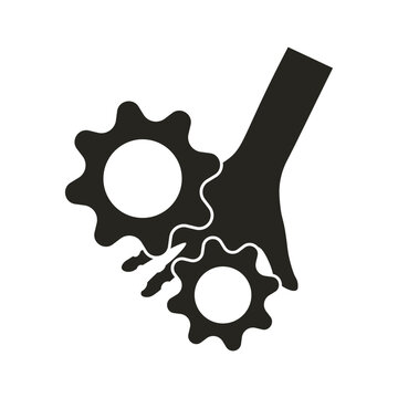 Isolated illustration of black pictogram injury risk finger finger crush  moving part with picture of hand, gear for safety sign, warning danger information label