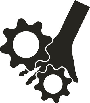 Isolated illustration of black pictogram injury risk finger finger crush  moving part with picture of hand, gear for safety sign, warning danger information label