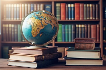 Globe and books on the table. Back to school concept