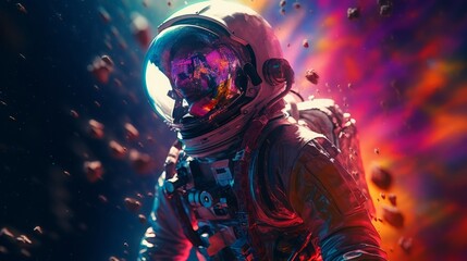 Fototapeta premium A man in a space suit against a vibrant backdrop