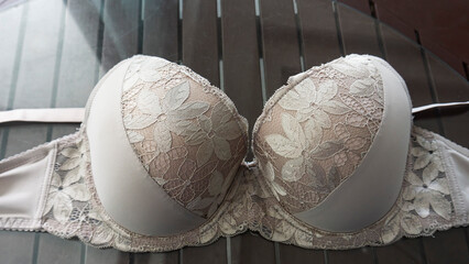 Gray floral lace luxury elegant women full coverage T-shirt bra. 