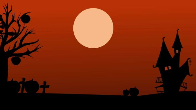 halloween background animation.  animated halloween background with pumpkin, moon, witch and graveyard 4k