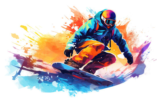 snowboarder color splash isolated on white