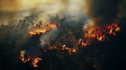 A dense forest engulfed in flames