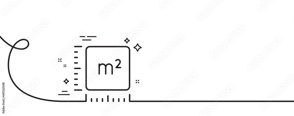 Poster square meter line icon. continuous one line with curl. room area dimension sign. territory measureme