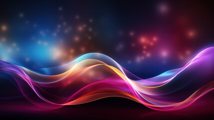 Abstract futuristic background with gold PINK blue glowing neon moving high speed wave lines. Generative Ai