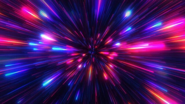 4K seamless loop flying into spaceship tunnel, sci-fi spaceship corridor. Futuristic technology abstract seamless VJ for tech titles and background.