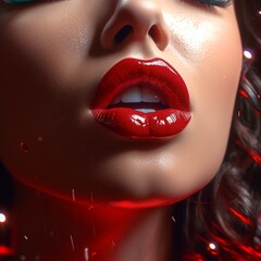 Obraz premium Close up red glossy lips of woman